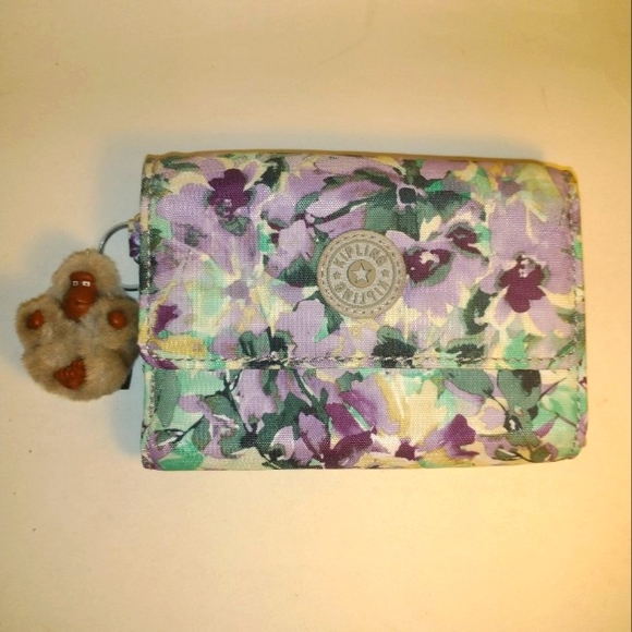 Kippling Wallet Floral Violet,purples w/Monkey - Picture 1 of 6
